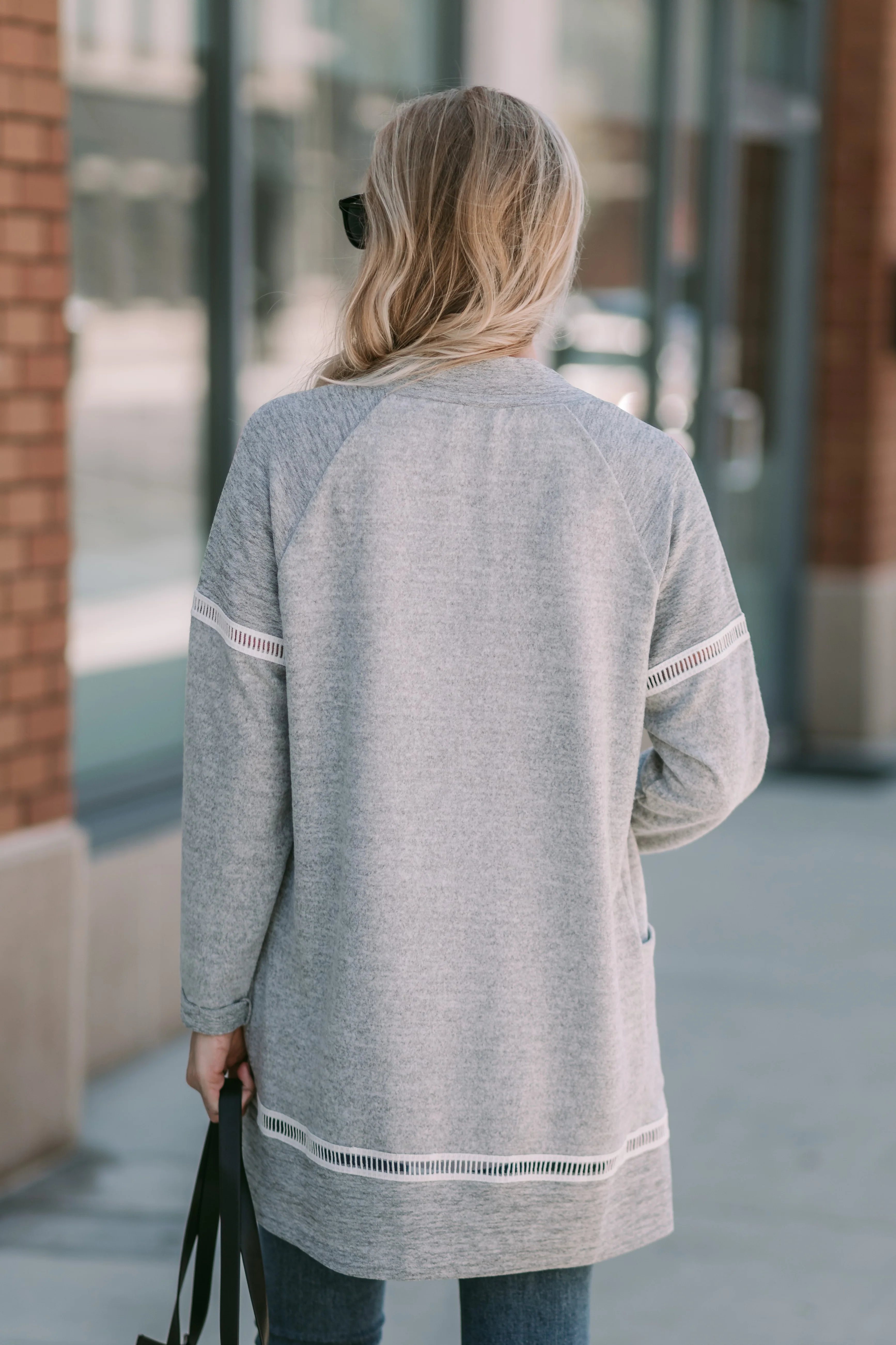 Heather Grey Raglan Pocket Cardi with Trim