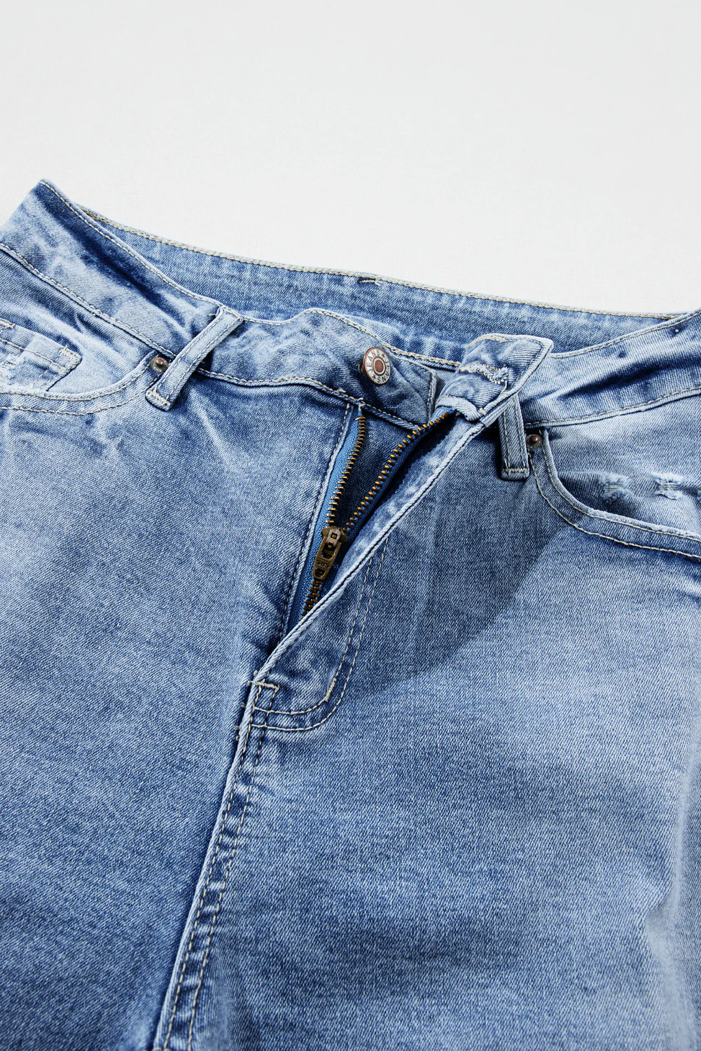 High Rise Distressed Straight Leg Jeans