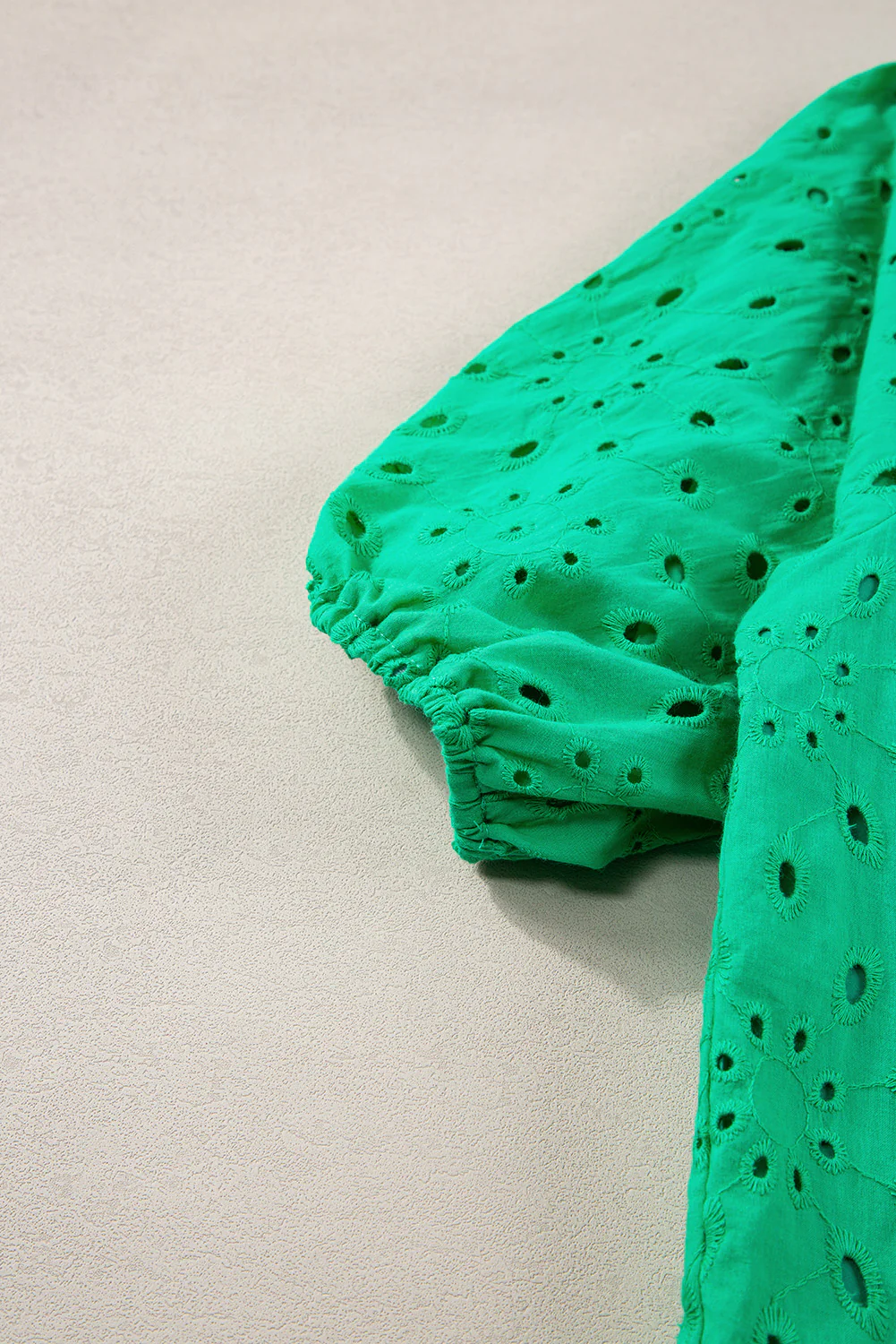 Flower Embroidered Hollow-out Puff Sleeve Blouse