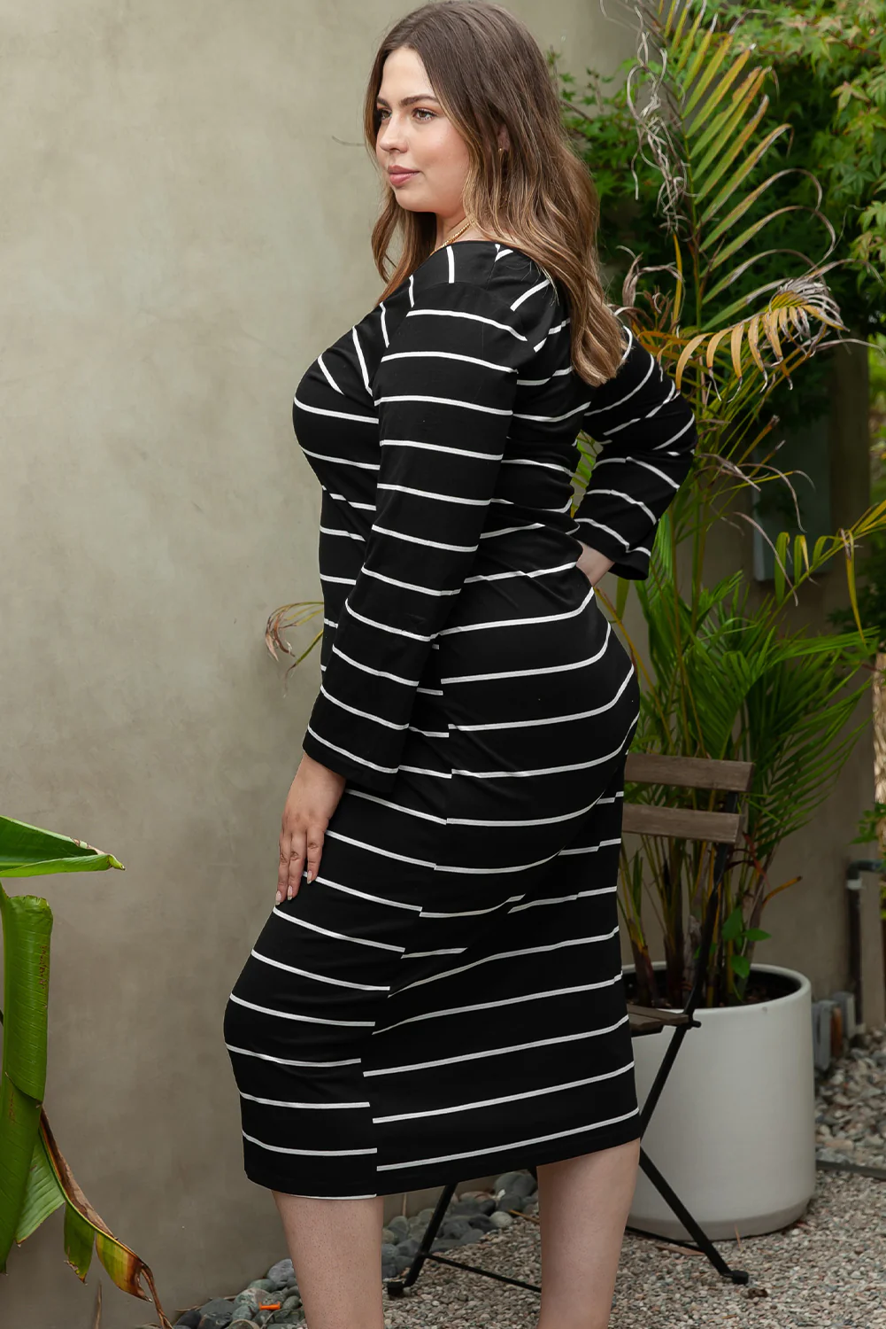Stripe Print Open Back Sleeveless Maxi Dress with Slits