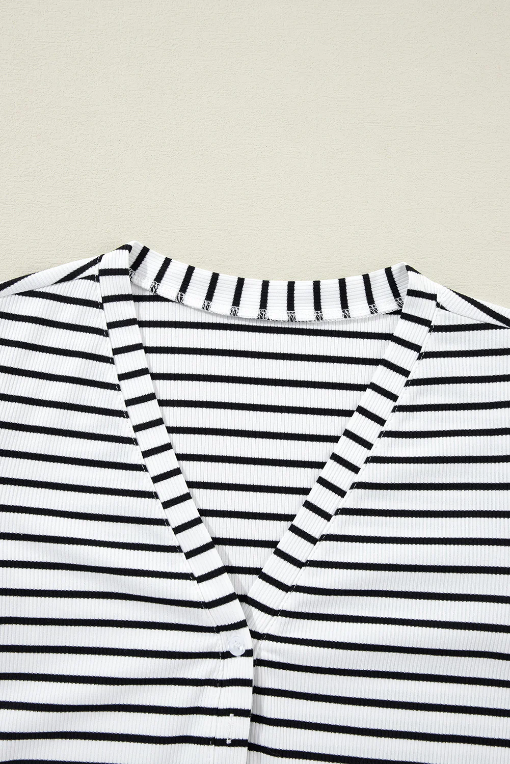 Stripe Slim Fit Buttoned V Neck Long Sleeve T Shirt