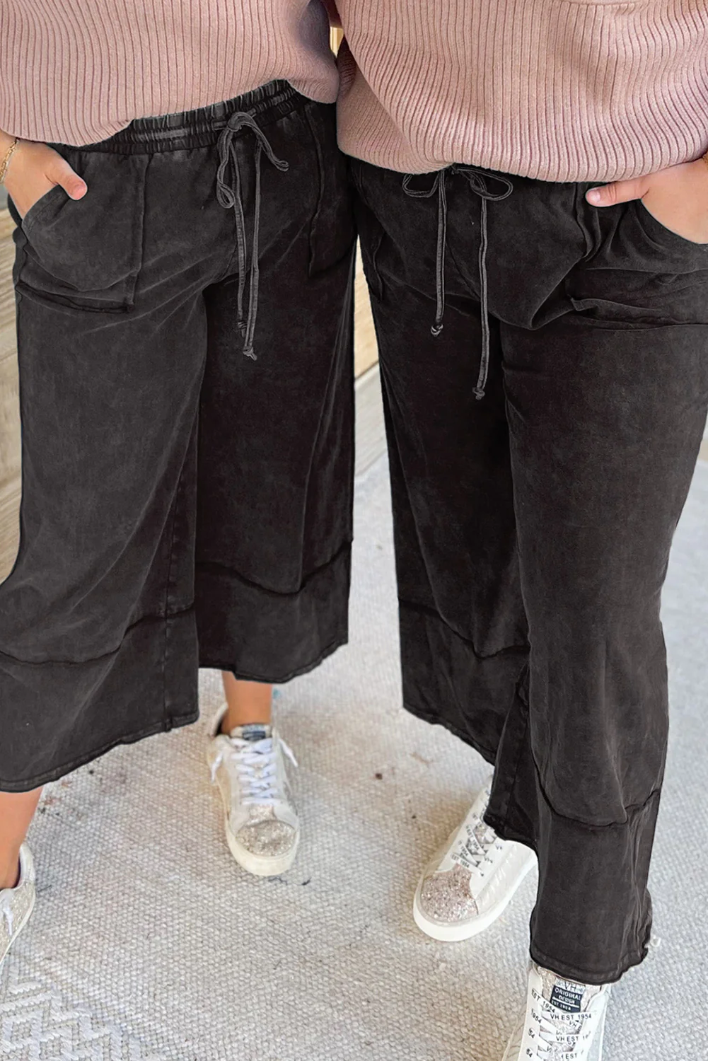 Plus Mineral Wash Exposed Seam Wide Leg Cropped Pants