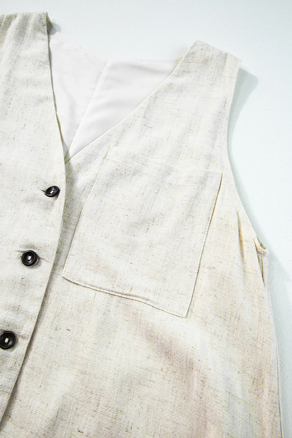 Sleeveless V Neck Buttoned Front Chest Pocket Romper