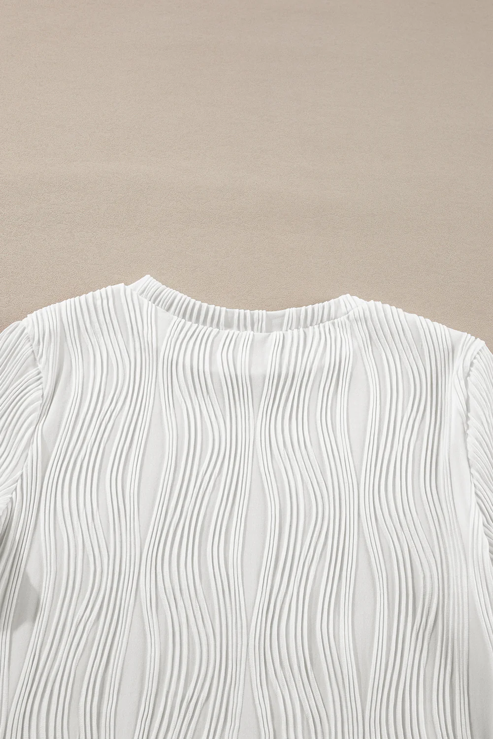 Textured Wavy Round Neck Long Sleeve Top