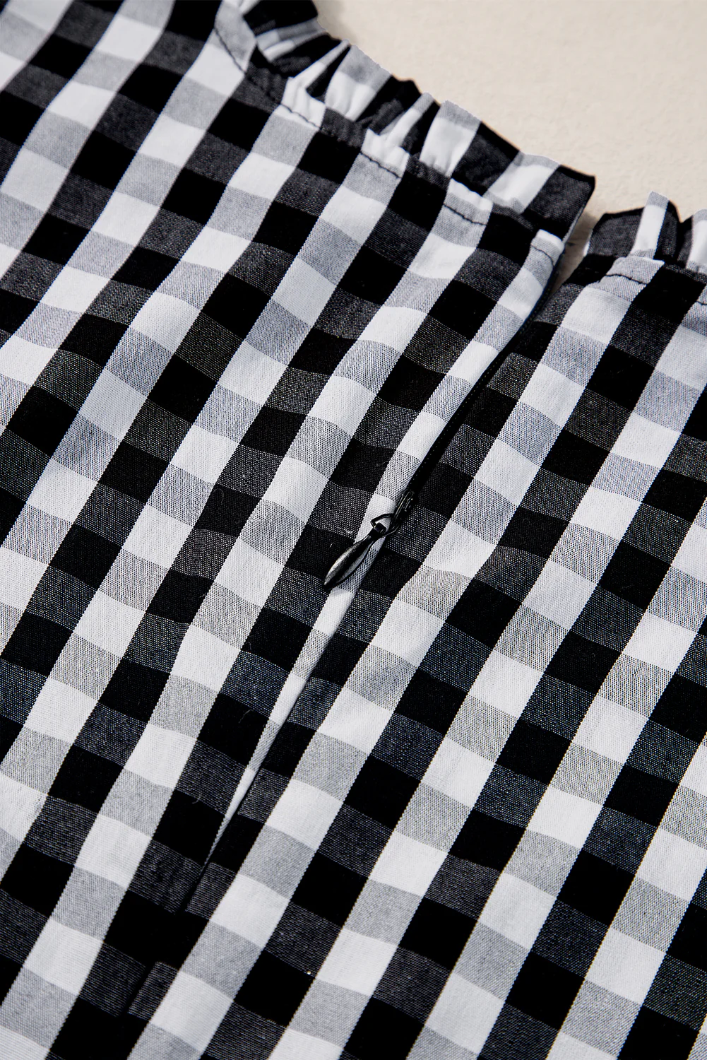 Rose Red Checkered Ruffled Sleeve Frilled Neck Blouse