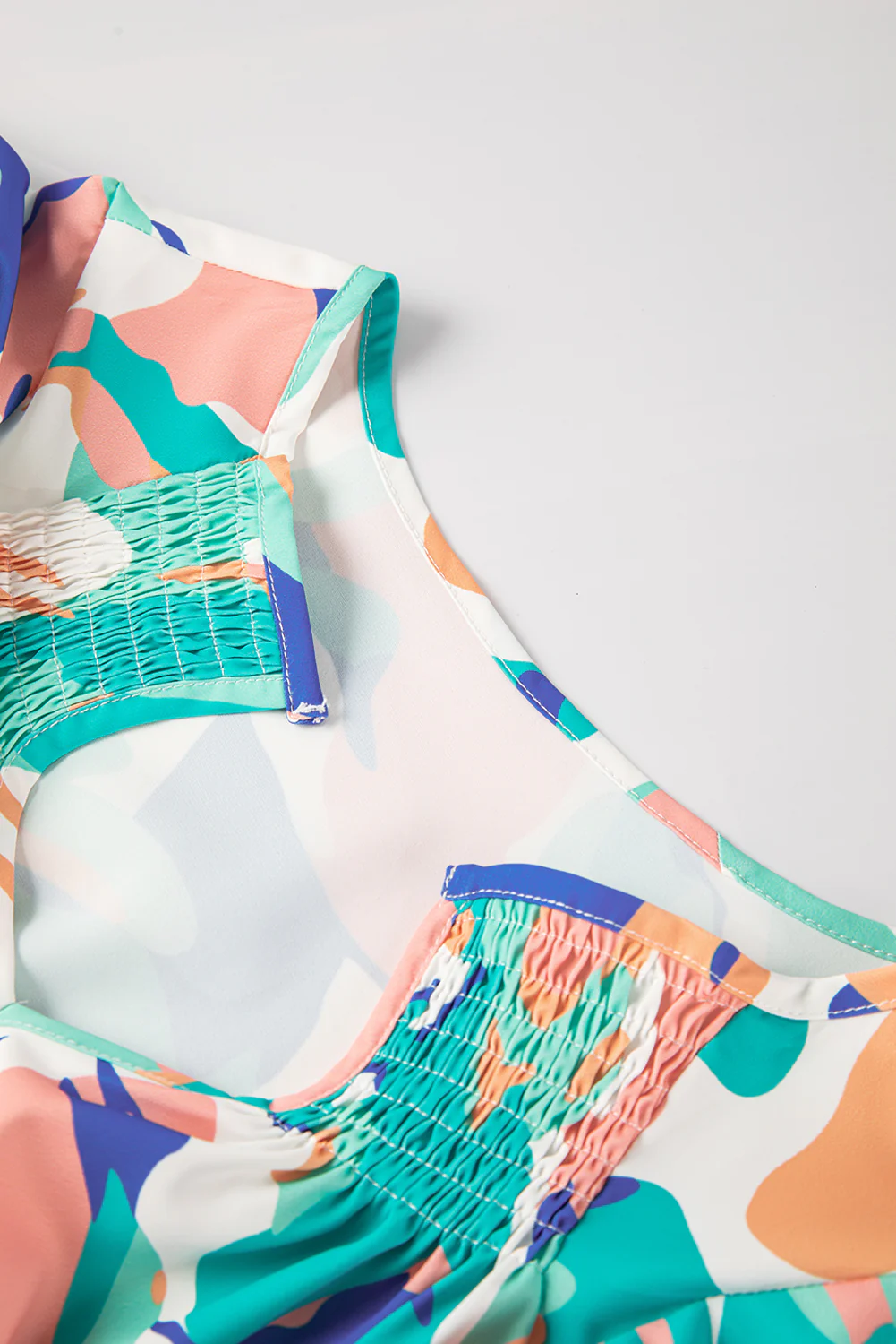 Abstract Print Notched Neck Flutter Sleeve Blouse