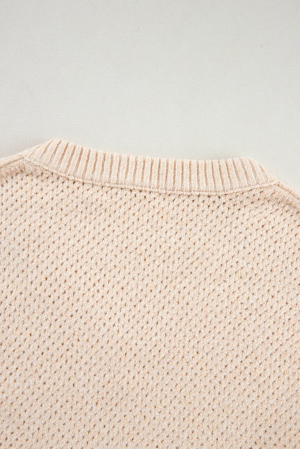 Loose Eyelet V Neck Drop Shoulder Sweater