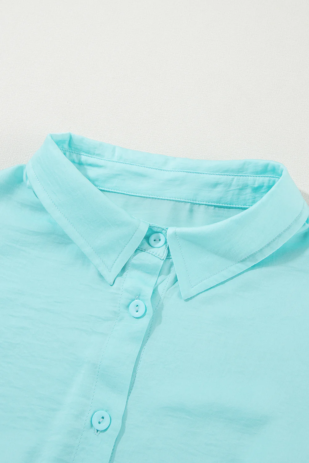 Solid Puff Sleeve Loose Fit Buttoned Shirt