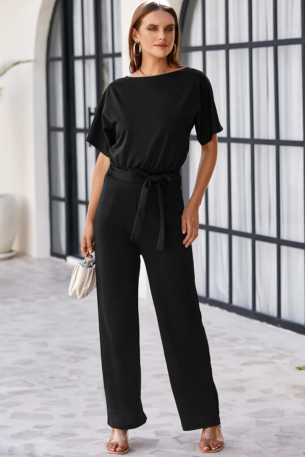 Belted Wide Leg Jumpsuit
