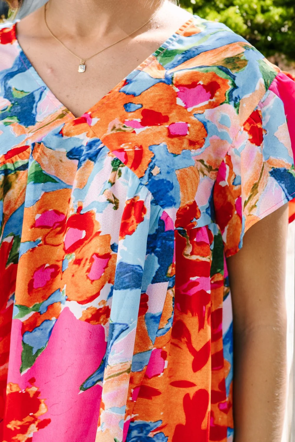 Abstract Print V Neck Flutter Sleeve Blouse