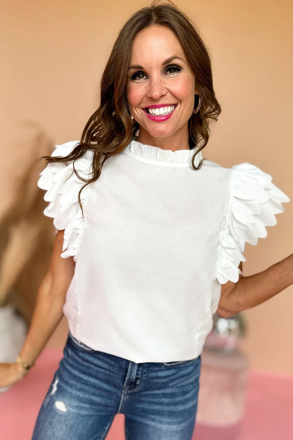 Scalloped Ruffle Sleeve Top