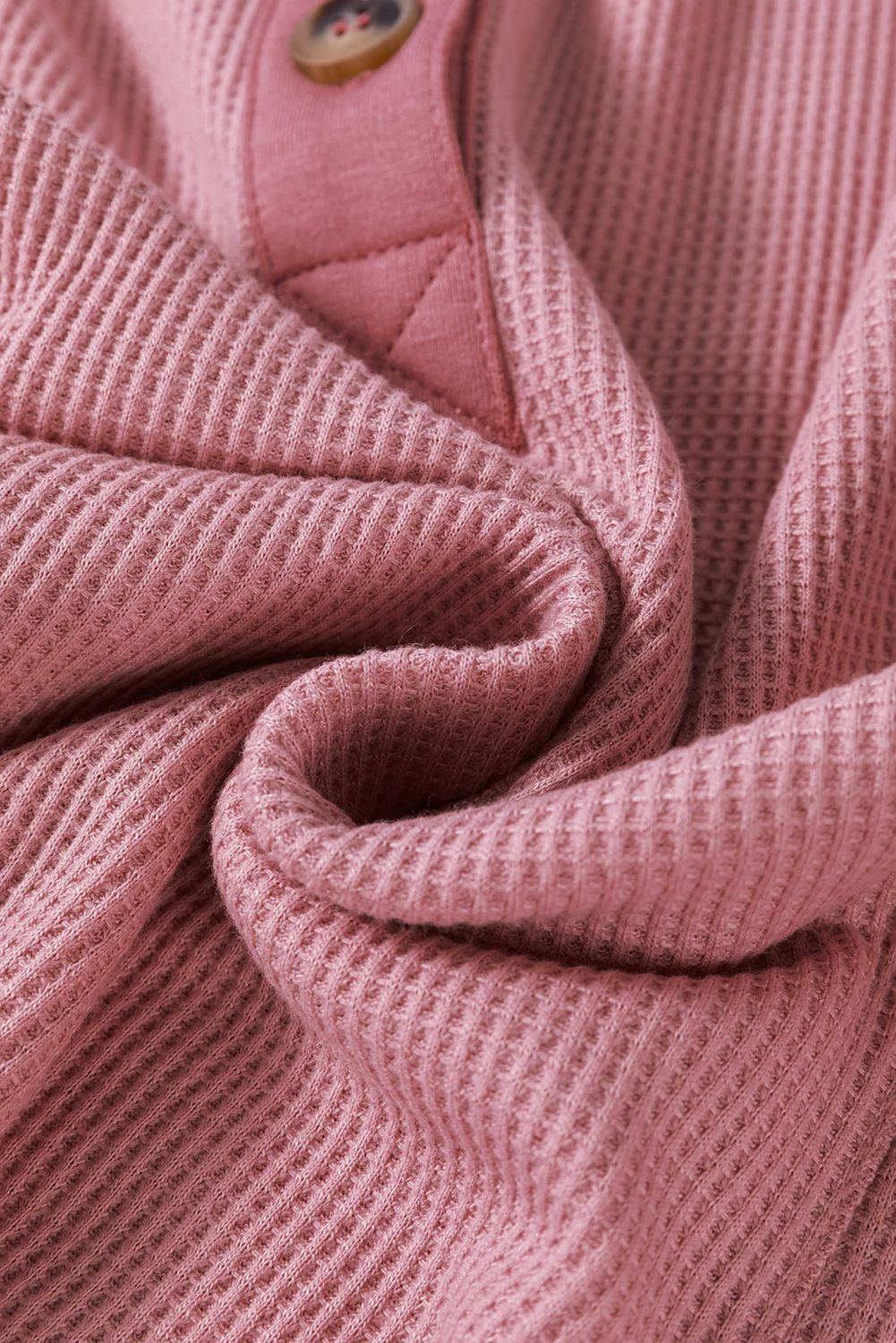 Waffle Long Sleeve Collar Half Button Loose Top