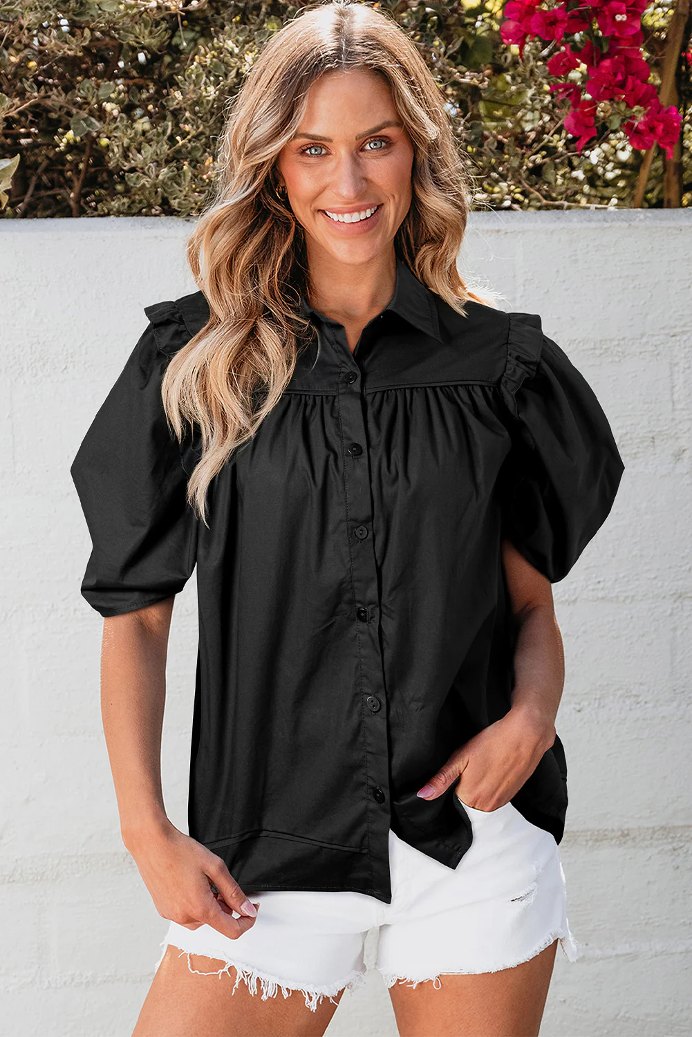 Crisp Puff Sleeve Loose Shirt