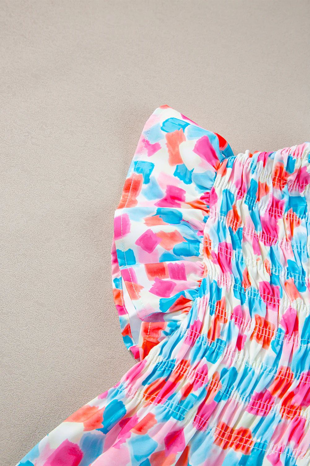 Shirred Yoke Ruffled Abstract Printed Blouse