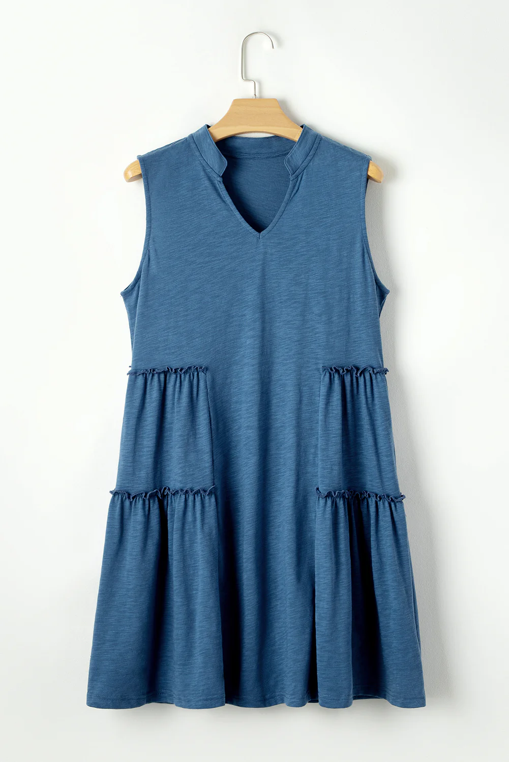 Split V Neck Tiered Flowy Sleeveless Dress