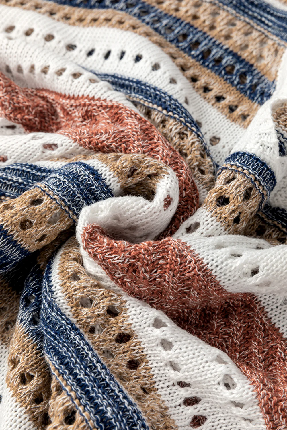 Striped Hollow Out Half Sleeve Knitted Sweater