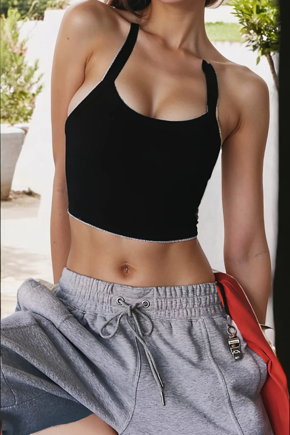 Navy Blue Athletic Ribbed Cropped Cami Top