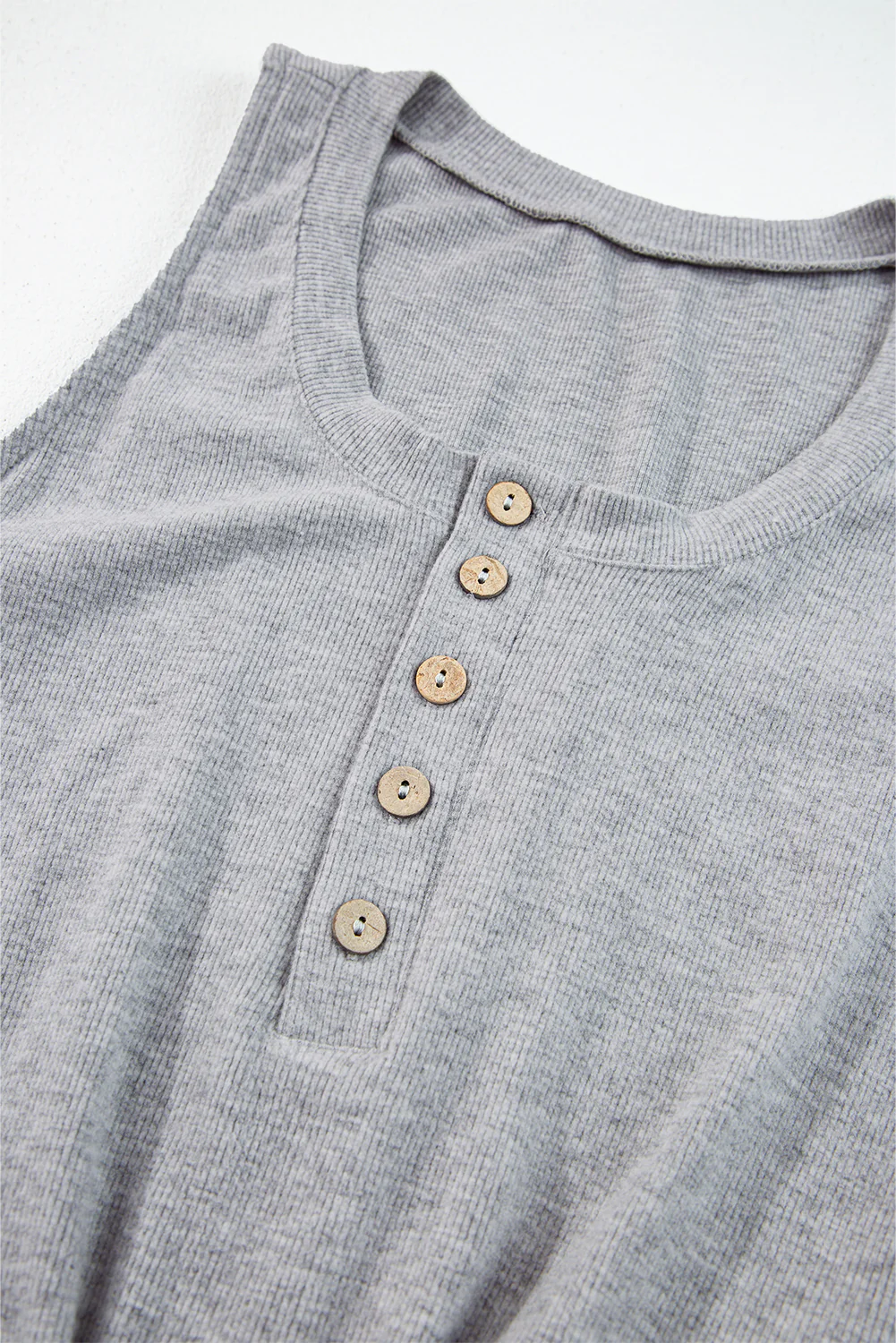 Ribbed Knit Buttons Drawstring Sleeveless Jumpsuit