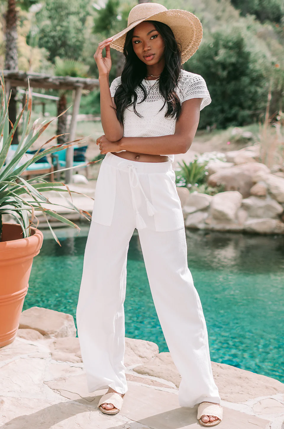 Almond Avery Wide-Leg Pants