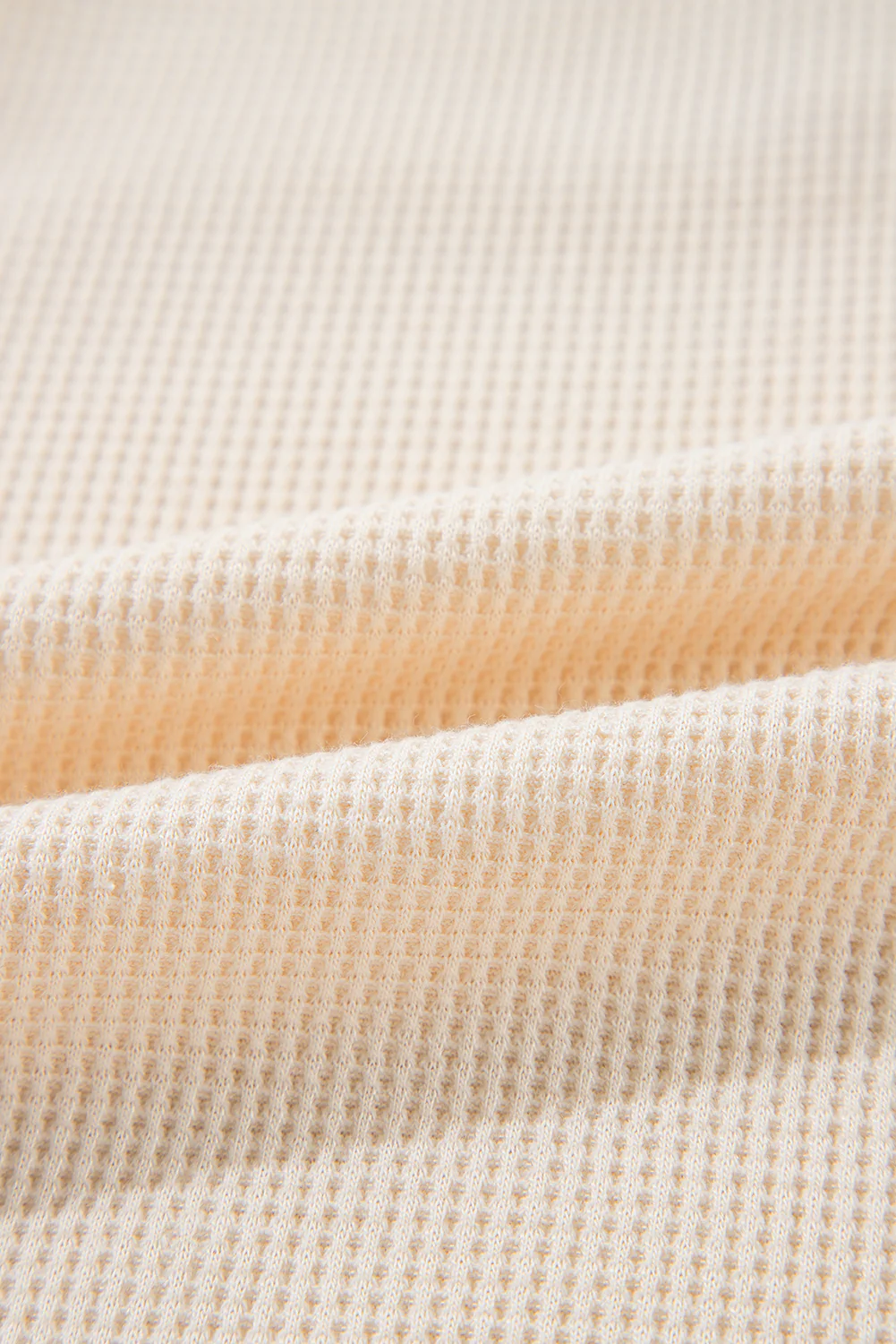 Waffle Long Sleeve Collar Half Button Loose Top