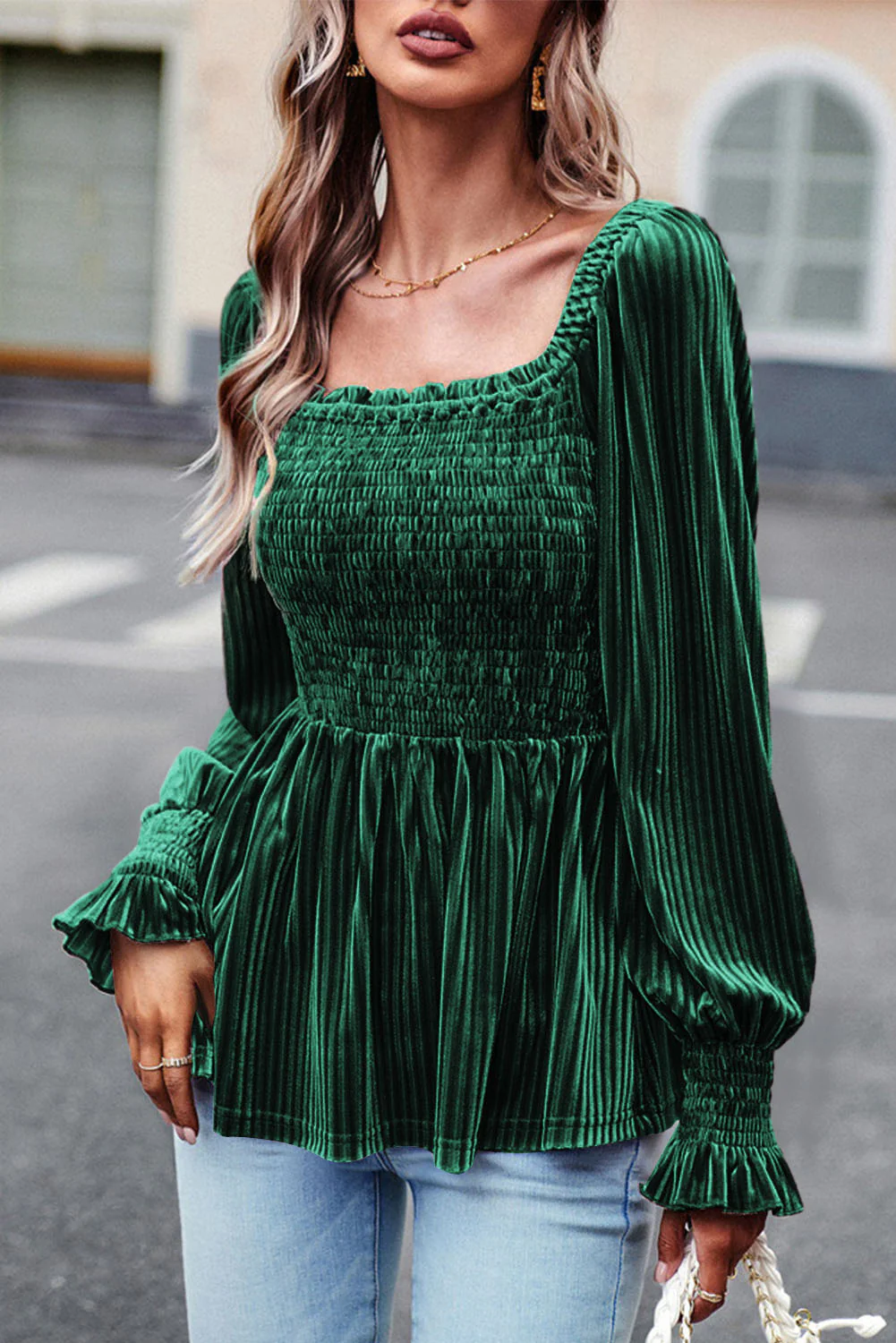 Long Sleeve Tiered Ribbed Velvet Dress