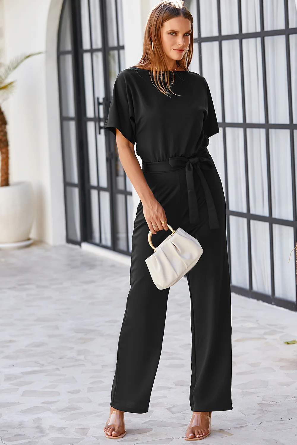 Belted Wide Leg Jumpsuit