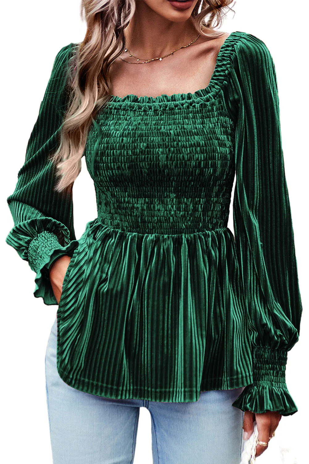 Long Sleeve Tiered Ribbed Velvet Dress