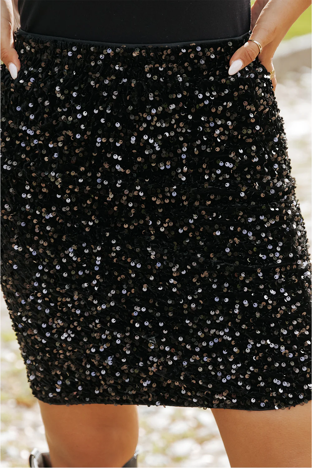 Black Sequin Bodycon Mini Skirt