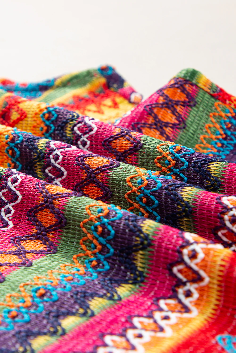 Light Blue Ethnic Wavy Pattern Round Neck Sleeveless Top