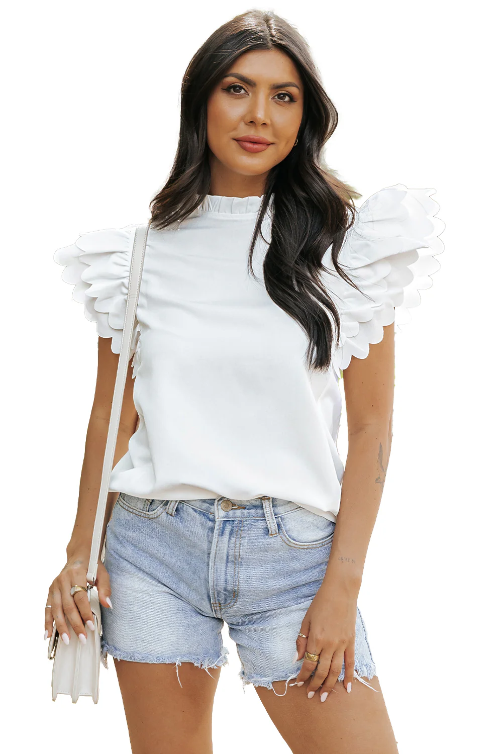 Scalloped Ruffle Sleeve Top