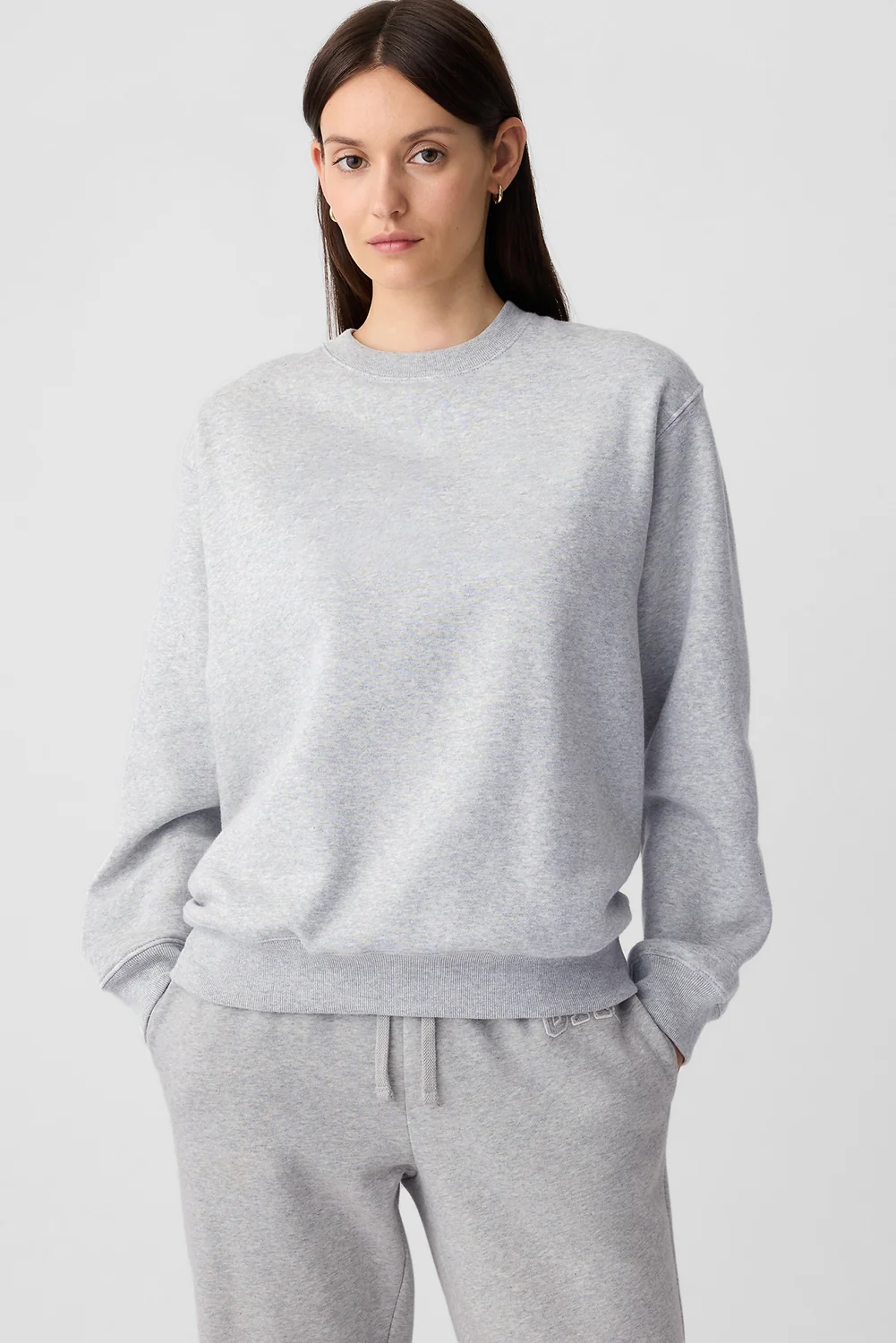 Plain Drop Shoulder Crewneck Pullover Sweatshirt