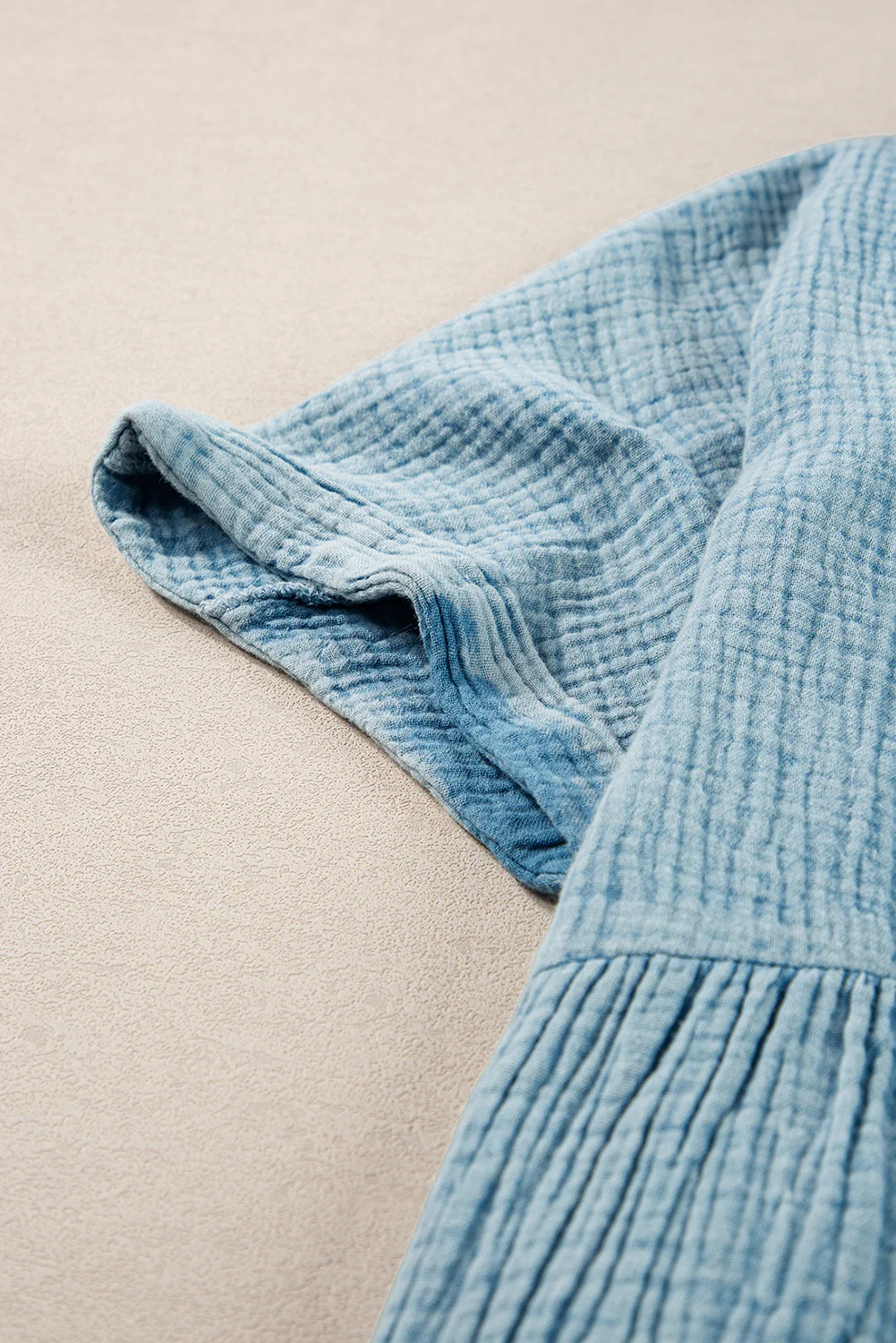 Mineral Wash Crinkle Split Neck Raw Hem Tiered Dress