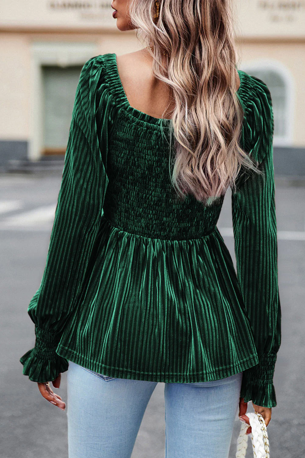 Long Sleeve Tiered Ribbed Velvet Dress