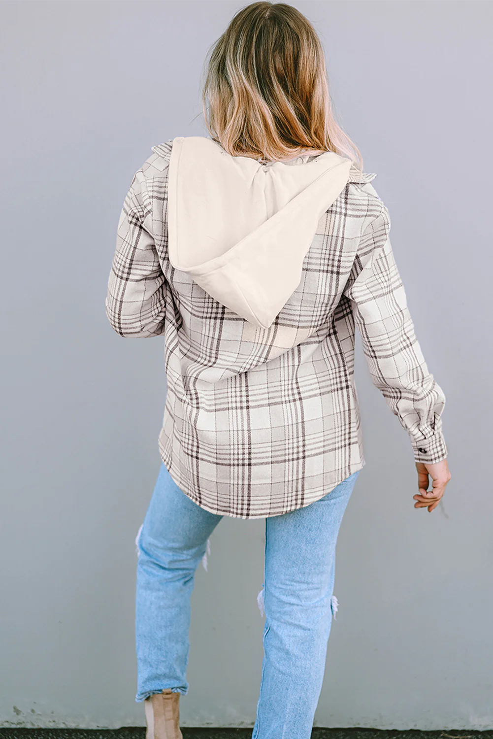 Plaid Removable Hood Shacket