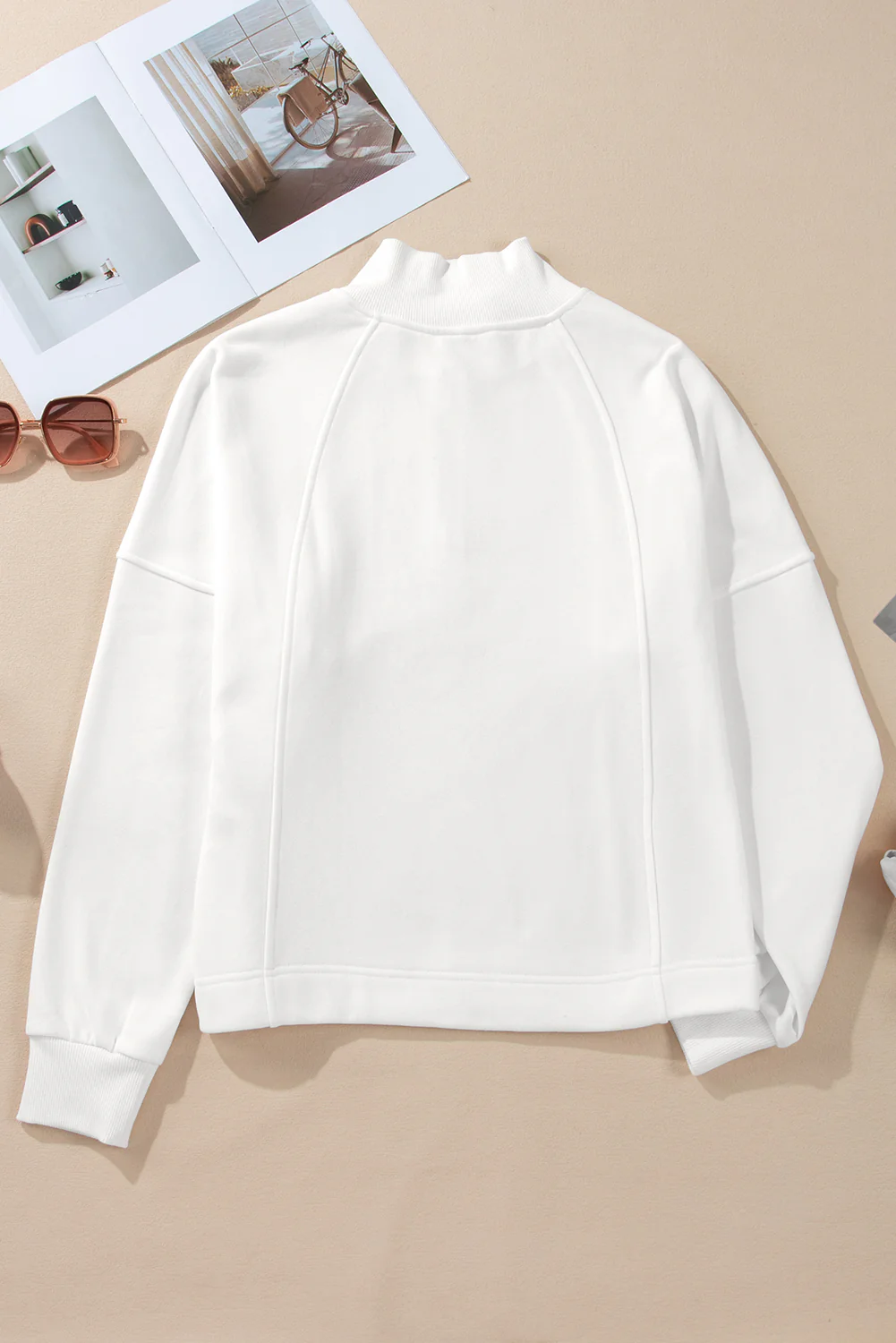 Zipped Neck Pullover Drop Shoulder Sweatshirt