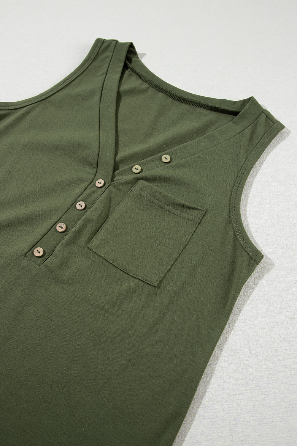 Half Button V Neck Patched Pocket Tank Top