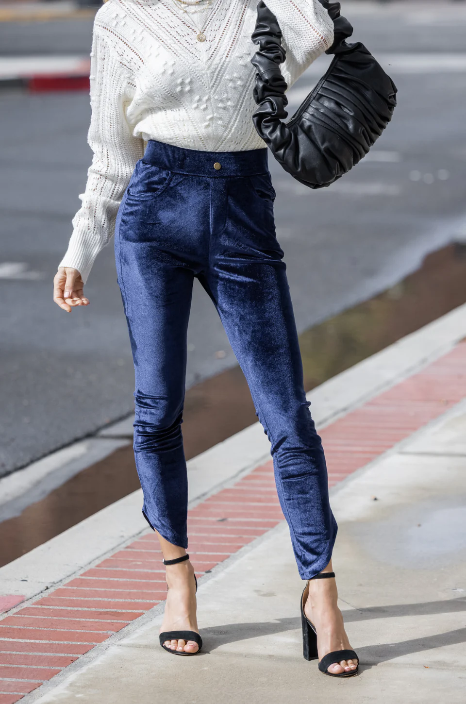 Dolphin Hem Velvet Jeggings