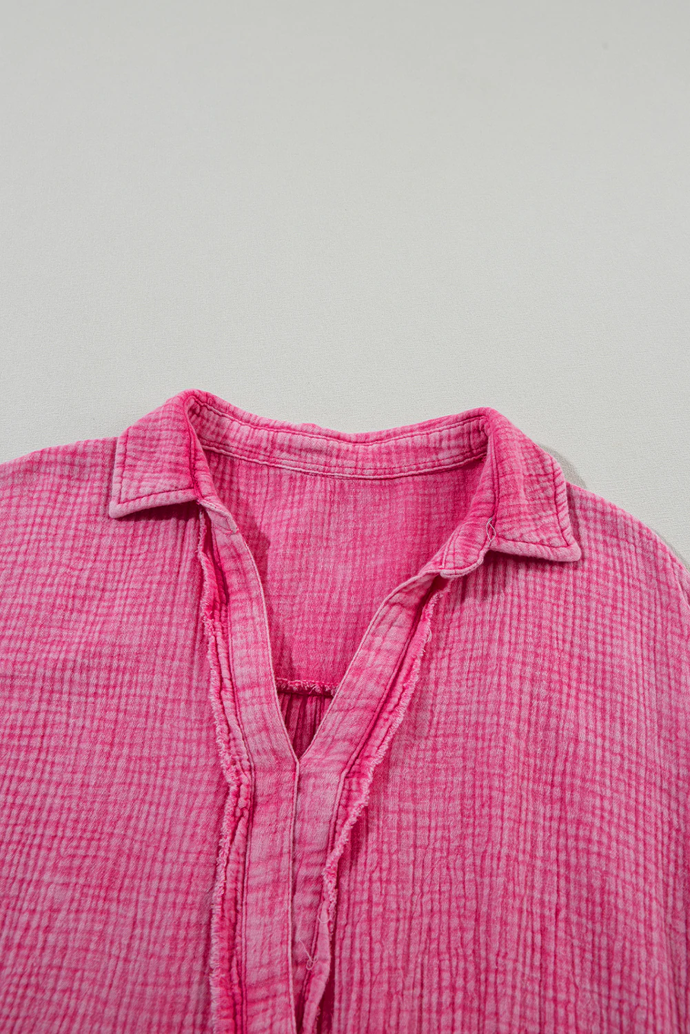 Mineral Wash Crinkle Split Neck Raw Hem Tiered Dress