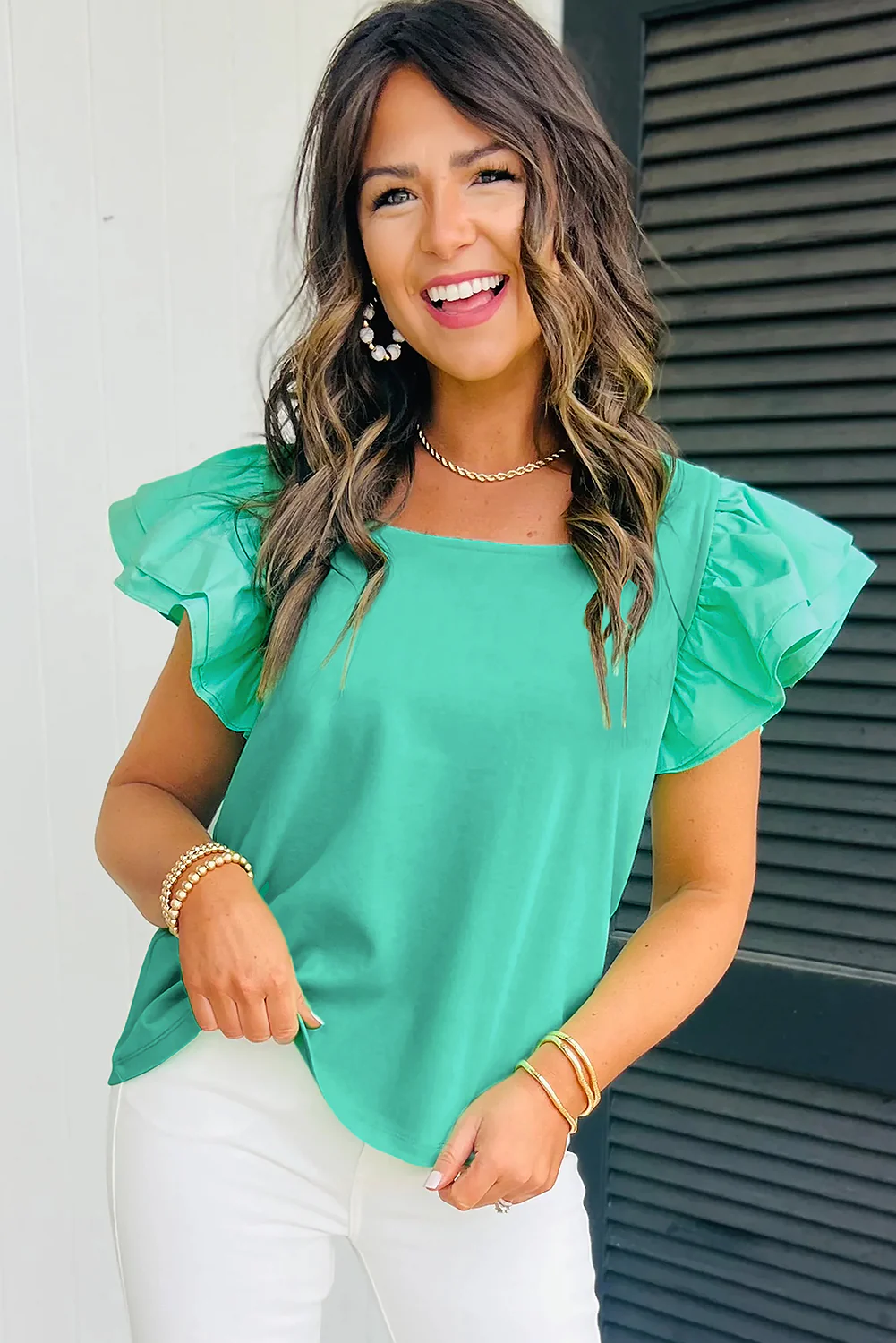 Flutter Sleeve Square Neck Top
