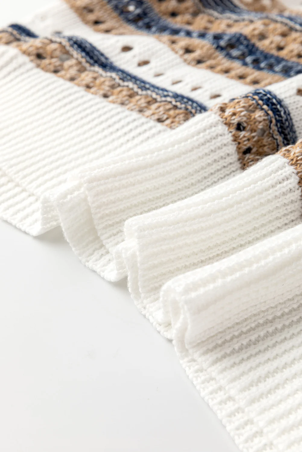 Striped Hollow Out Half Sleeve Knitted Sweater