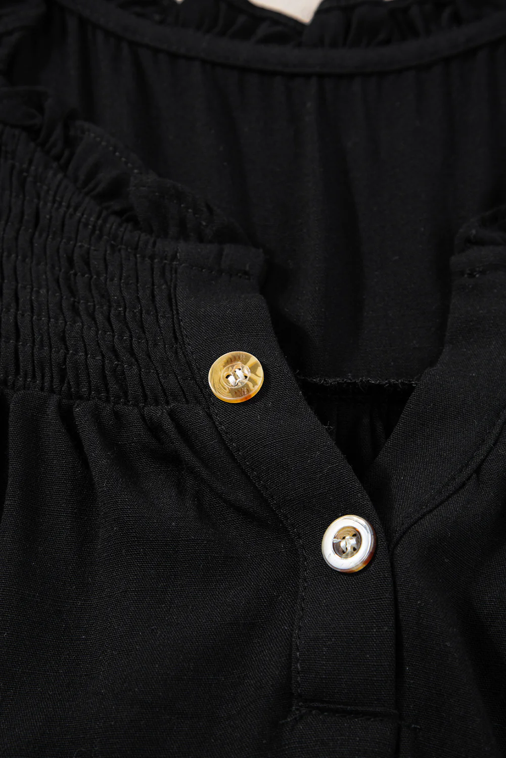 Button Split Neck Ruffled Trim Tank Top