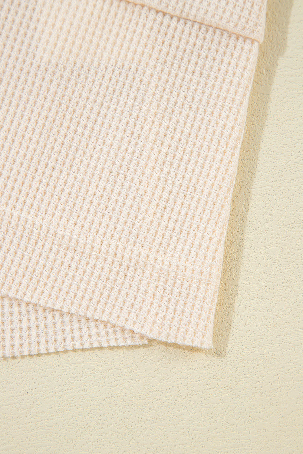 Waffle Long Sleeve Collar Half Button Loose Top