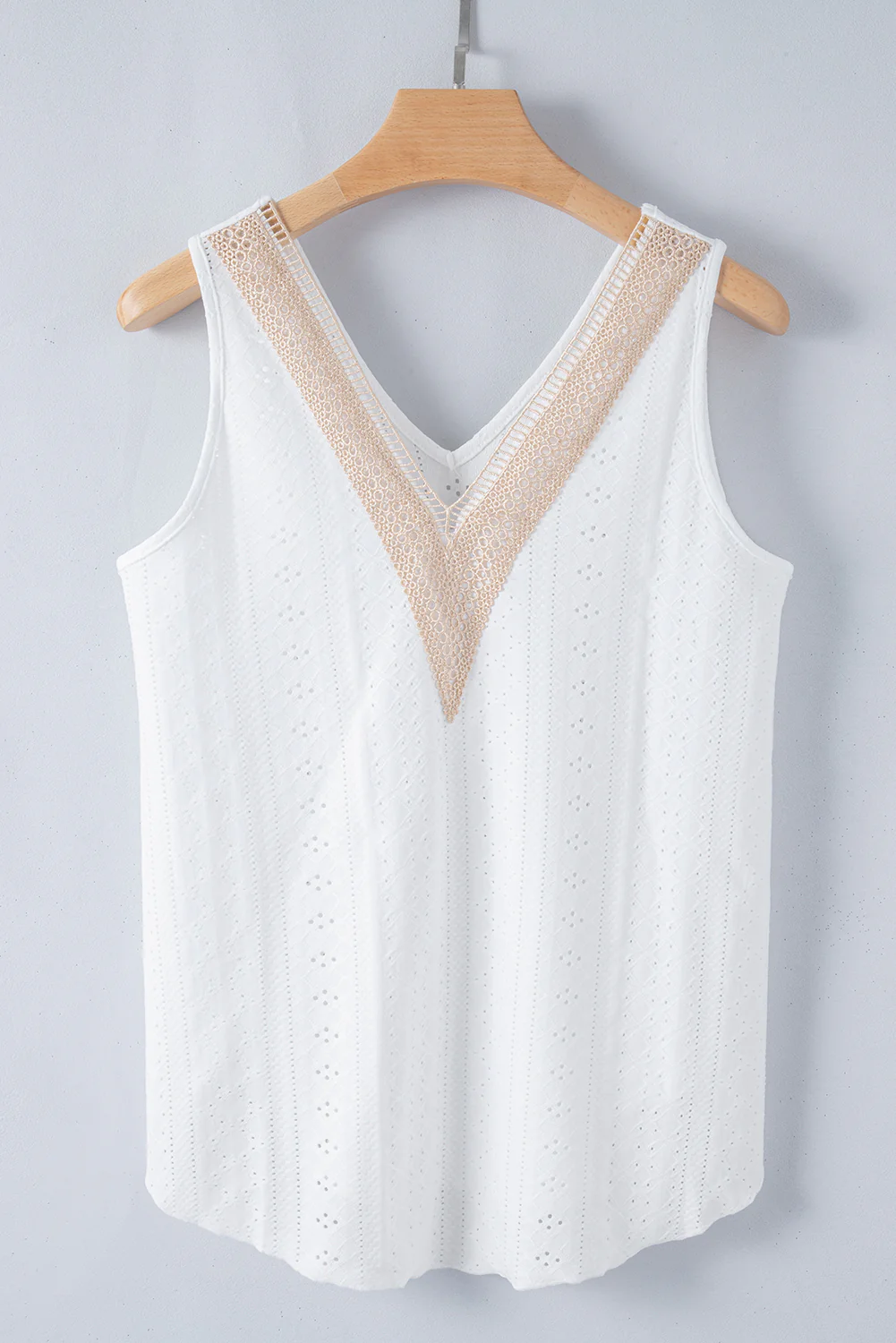 White Lace Crochet Splicing V Neck Loose Fit Tank Top