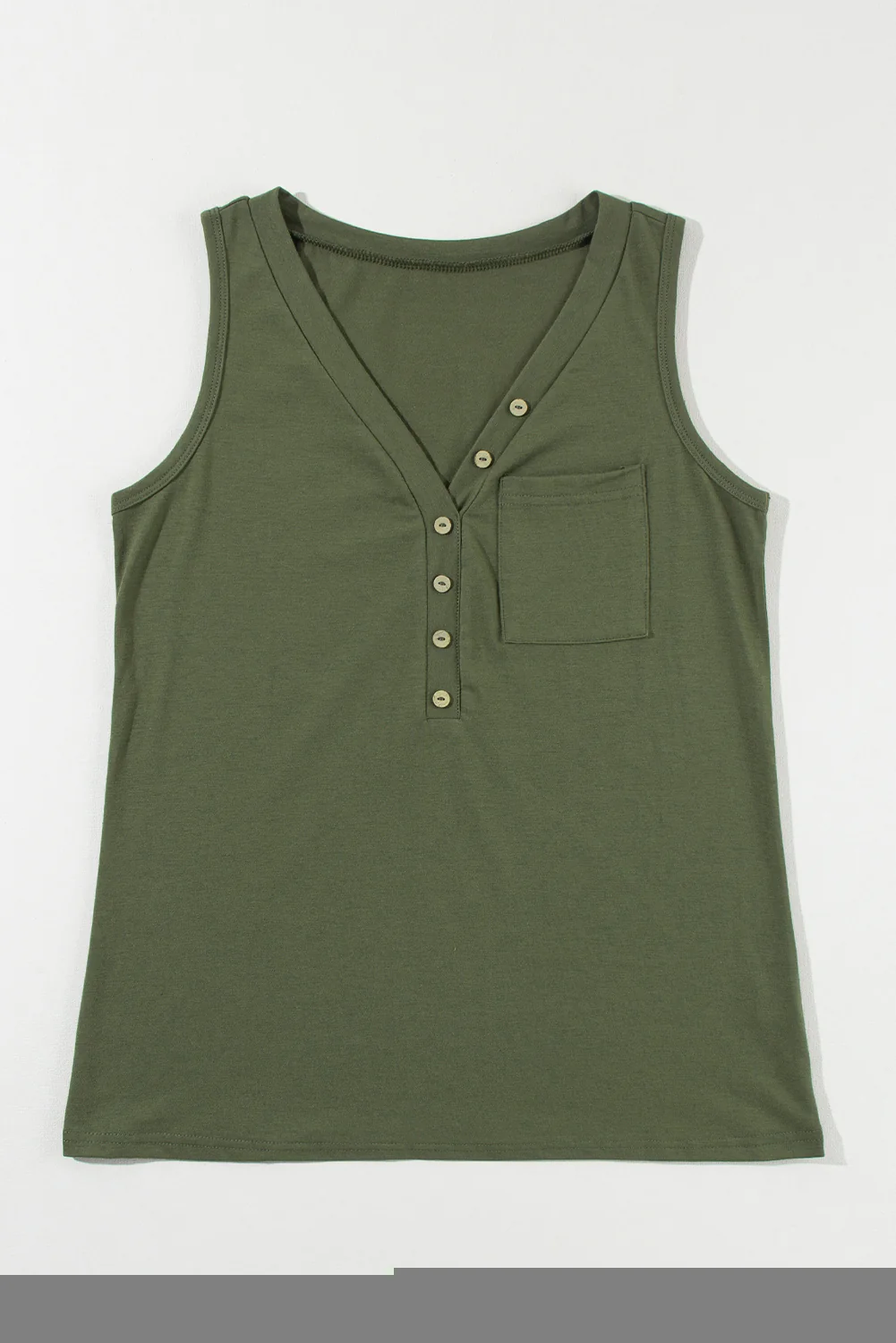 Half Button V Neck Patched Pocket Tank Top