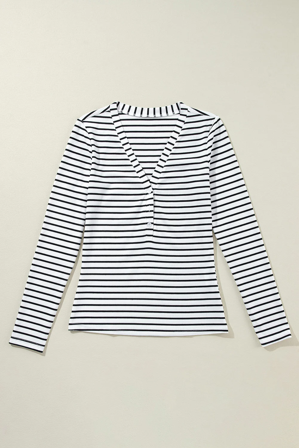 Stripe Slim Fit Buttoned V Neck Long Sleeve T Shirt