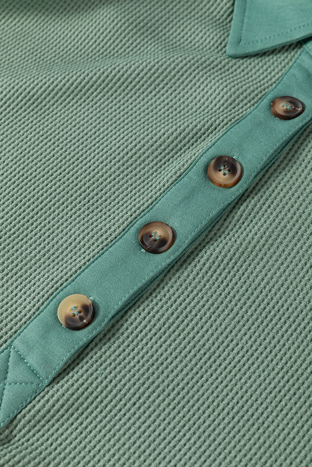 Waffle Long Sleeve Collar Half Button Loose Top