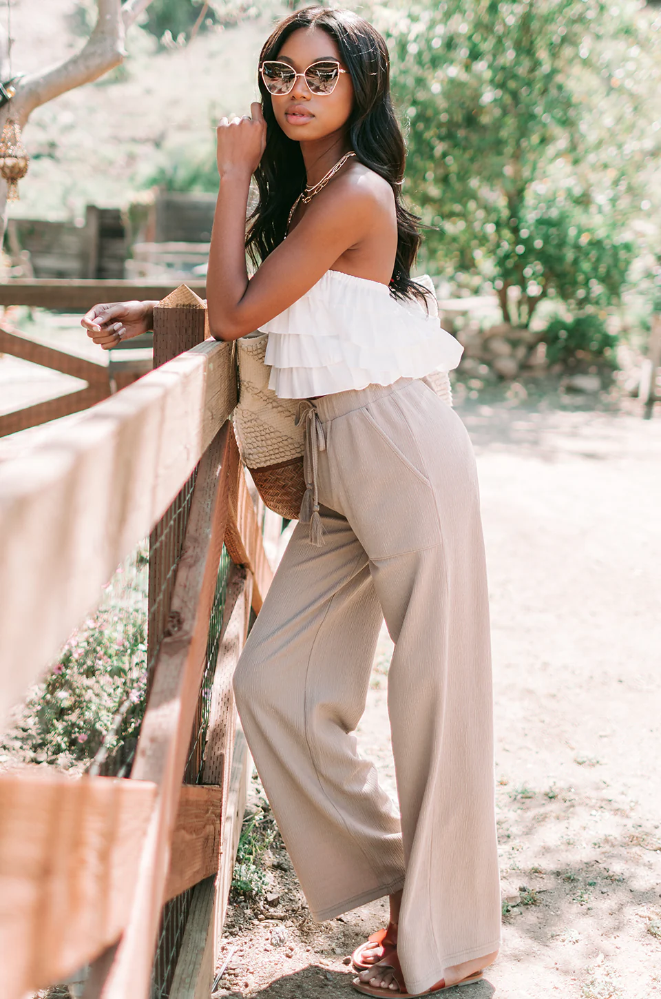 Almond Avery Wide-Leg Pants