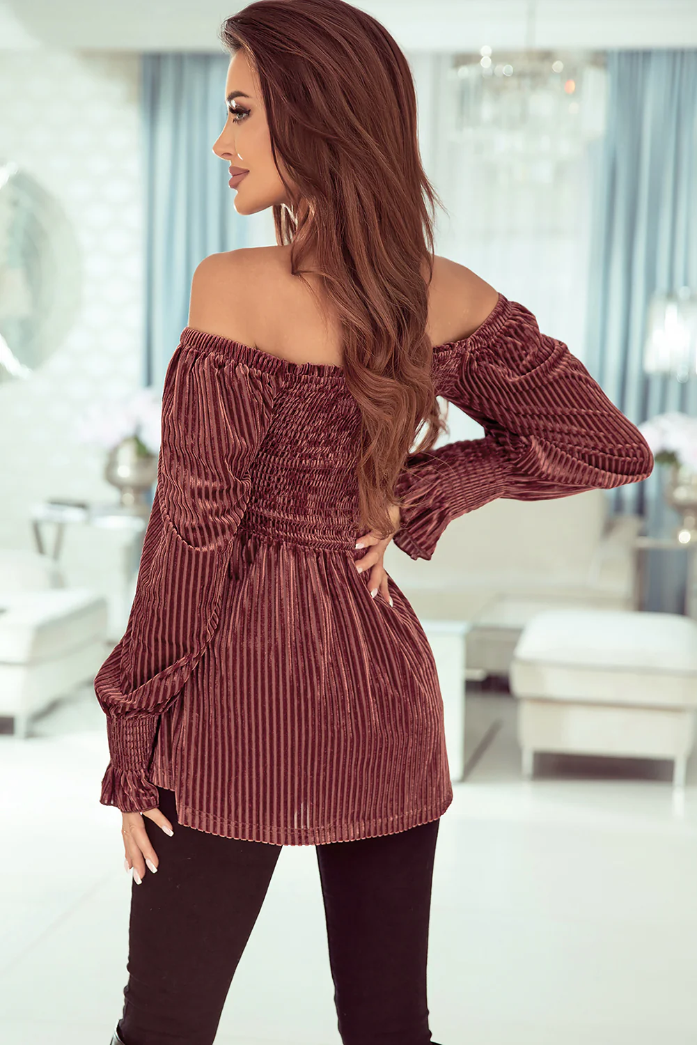 Long Sleeve Tiered Ribbed Velvet Dress