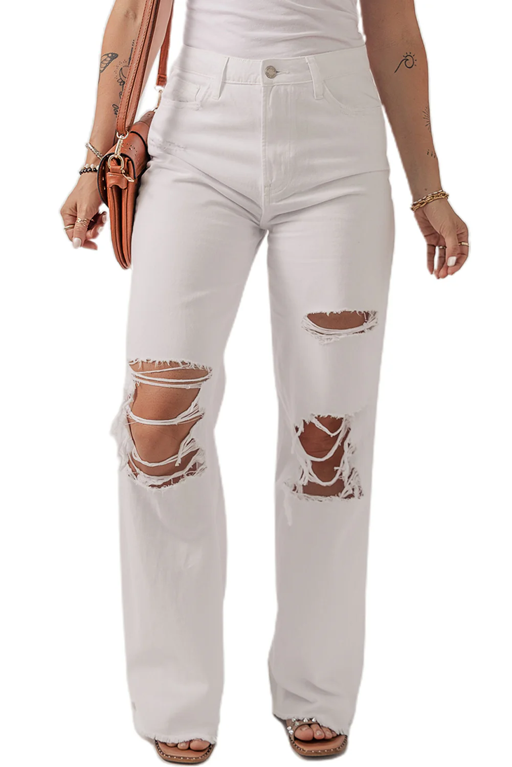Heavy Distressed Straight Leg Jeans