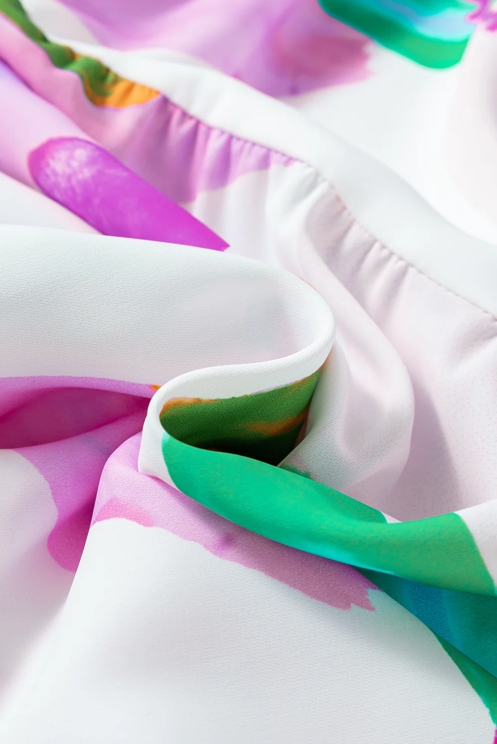 Abstract Print Puff Sleeve Smocked Back Midi Dress